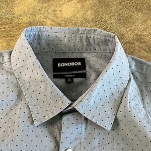 Bonobos Button Down Shirt Mens XXL Blue Polka Dot Standard Fit Short Sleeve
